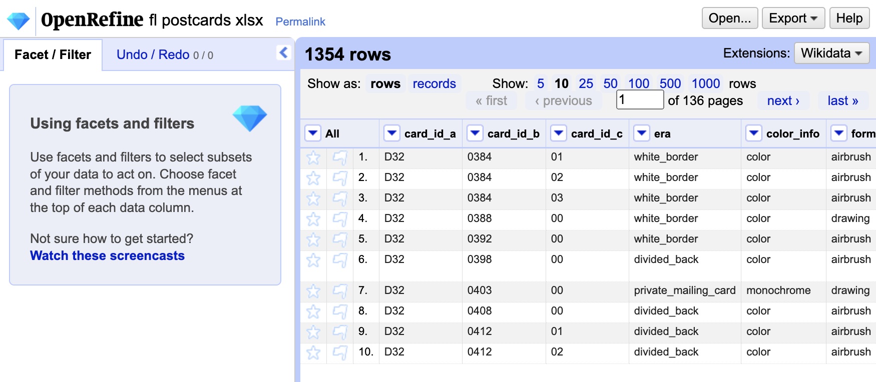 OpenRefine window after loading our data