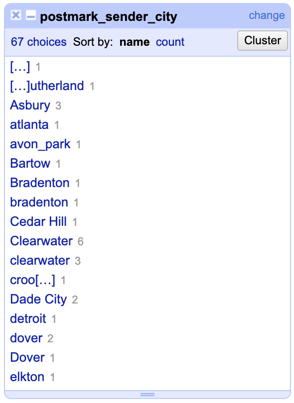 Text facet of the postmark_sender_location column