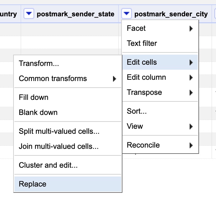 Accessing the Replace function from the dropdown menu