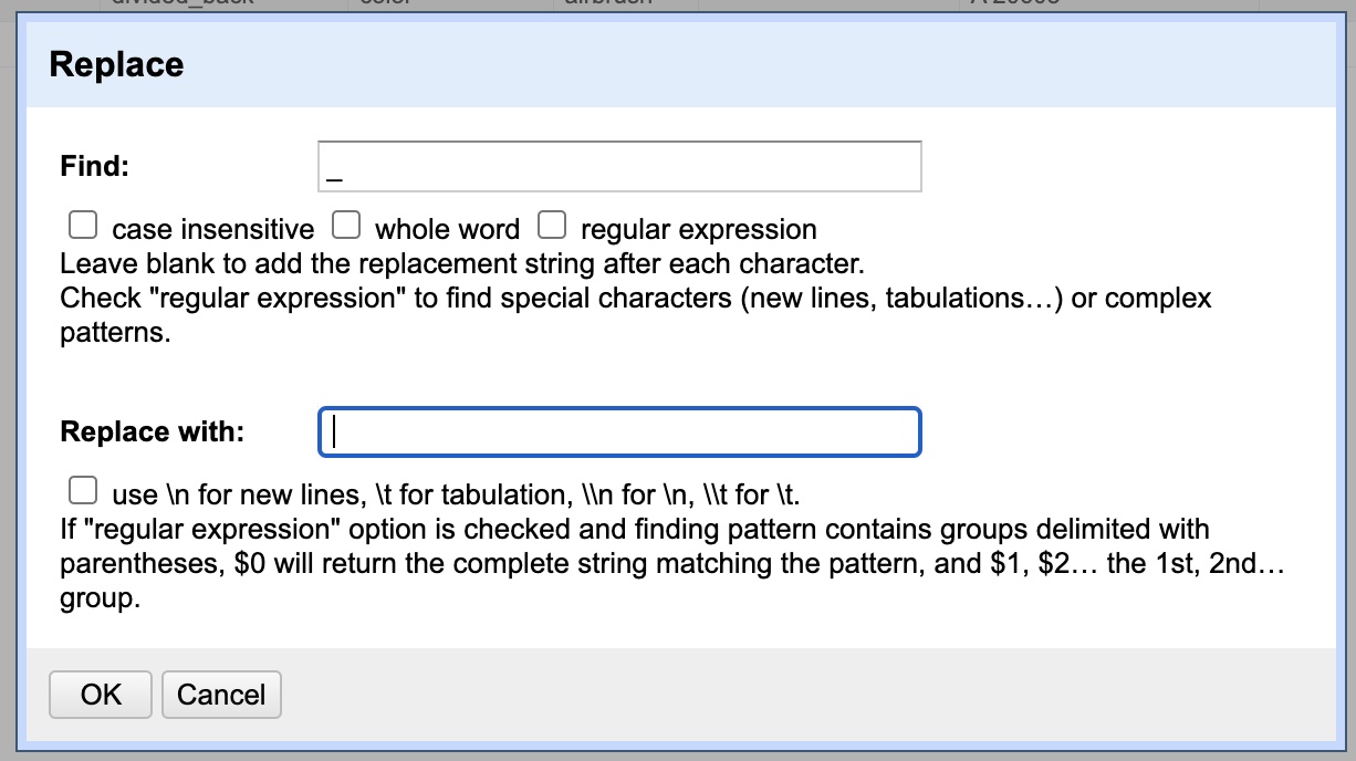 Setting the dialog box to replace all underscores with spaces