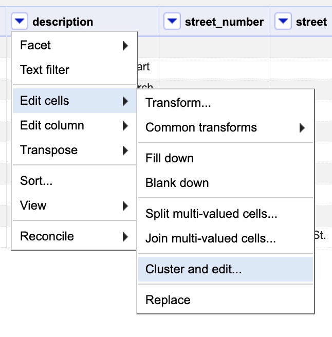 Accessing Cluster & Edit through the dropdown menu