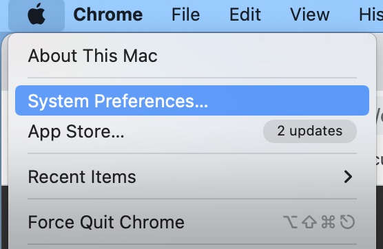 Showing how to open OSX System Preferences from the Apple menu.